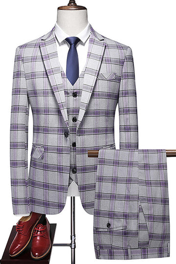 Grayish Purple Striped 3 Pieces Notched Lapel Men's Prom Suits